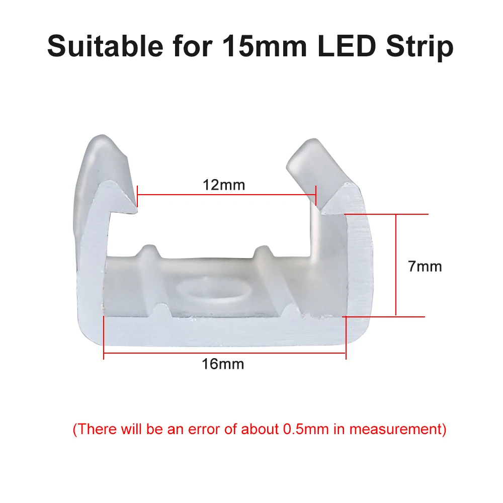 プラスチック製ネオンストリップライト,LEDコネクタ固定クリップ,壁掛け,6mm, 8mm, 10mm, 12mm,rgb 5050,5個-100個