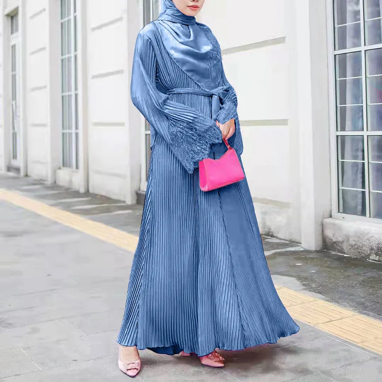 Creative Muslim Fold Lace Long Dress for Autumn 2024