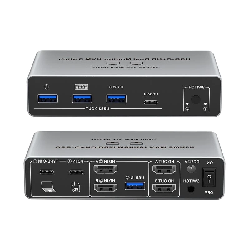 [NEW!A25P】 Dual Monitor KVM Switch USB-C+ HD 4K 60Hz 2 In 2 Out-8K@ 60Hz -Compatible Splitter With Remote Control