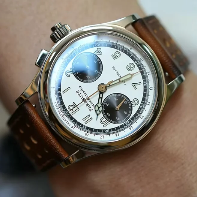 FARASUTE Men Chronograph Watch Pilot 40mm Panda Winding Manual Winding Mechanical Wristwatch Luminous Sapphire Mirror ST19 Mov