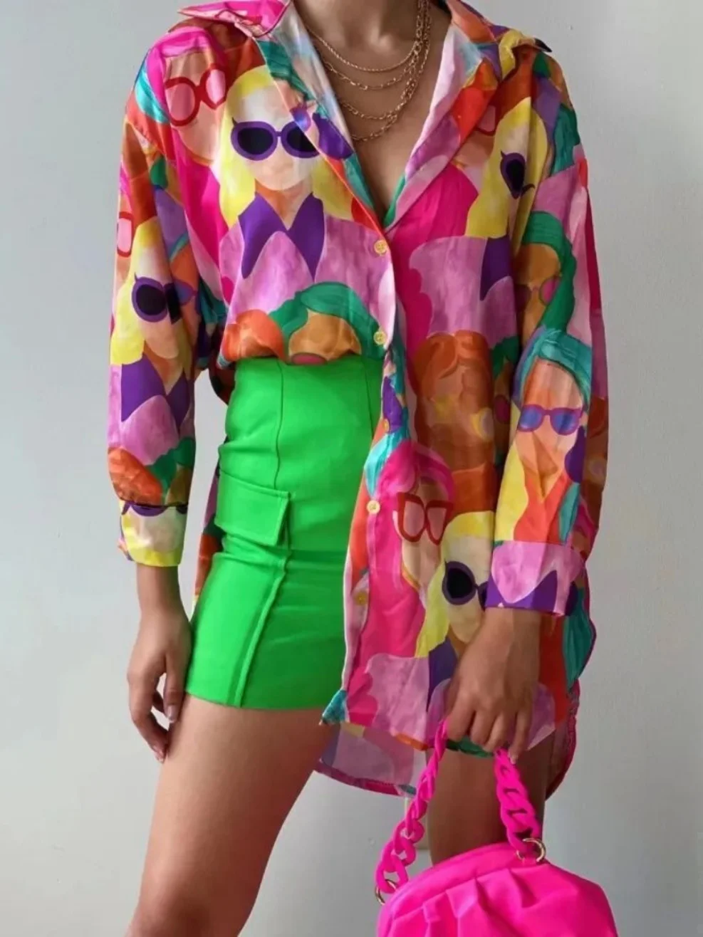 Casual impresso lapela cardigan feminino longo sve irt flip colarinho aberto frente lazer faion feminino primavera outono wear