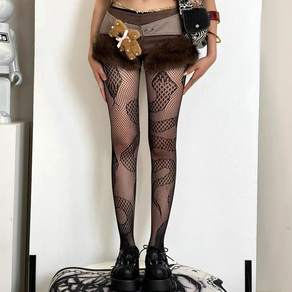 Schlangenmuster-Strumpfhose für Damen, Schlangenförmige Netzstrumpfhose im Punk-Stil, Modische Sexy Horror-Netz-Strumpfhose