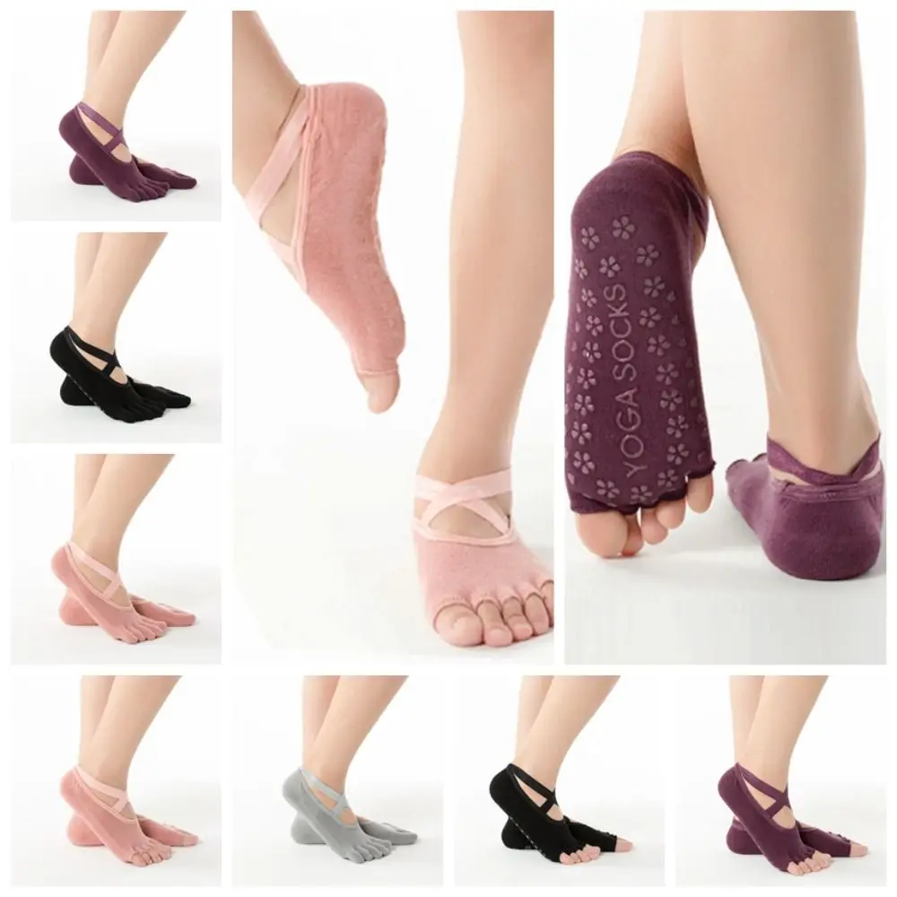 1 Pair Anti Slip Five Finger Socks Yoga Cross Strap Full Five Finger Yoga Socks Split Finger Half Open Professional