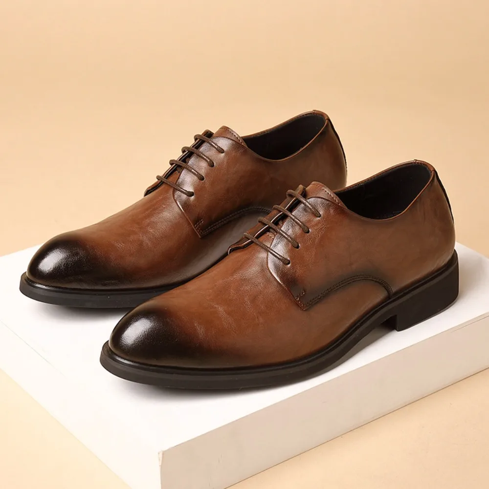 Men's Dress Shoes Scratch Pattern Formal Business Leather Shoes Men's Pointed Toe Inward Heightened Men's Leather Shoes