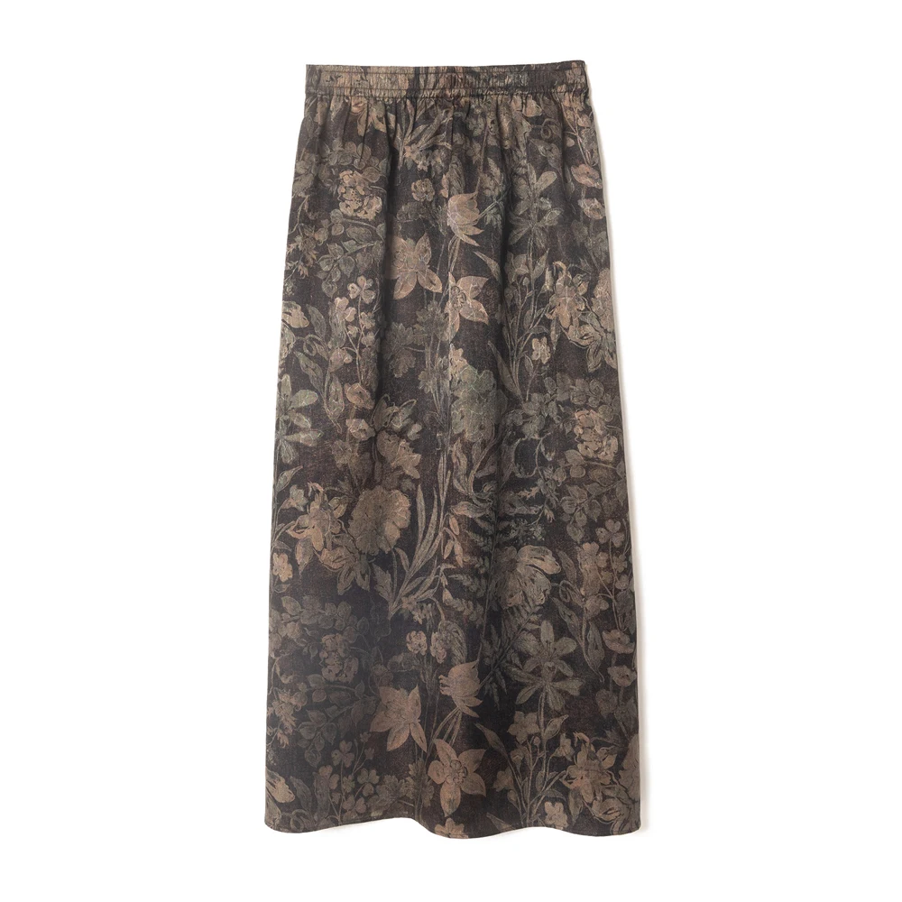 2026 Women's Fashion Summer New 100% Natural Mulberry Silk Gambiered Guangdong Gauze Elastic Waist Retro Printed Skirt