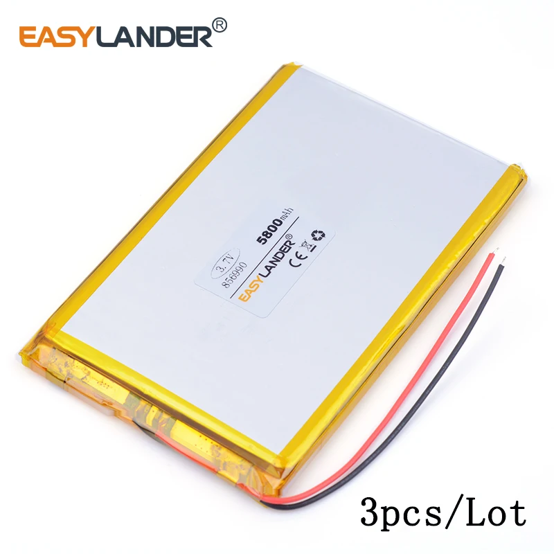 

3pcs /Lot 5800mAh 856990 lithium Li ion polymer rechargeable battery for POWER BANK,tablet pc,pipo,GPS,cell phone