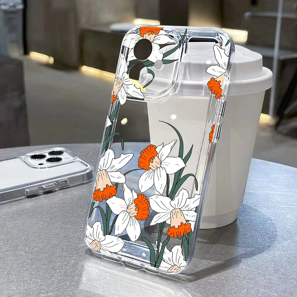 Shockproof Transparent Case For iPhone 15 16 13 11 12 14 Pro Max 7 8 Plus XR XS X SE Aesthetic Flower Cover Silicone Soft Funda view 4