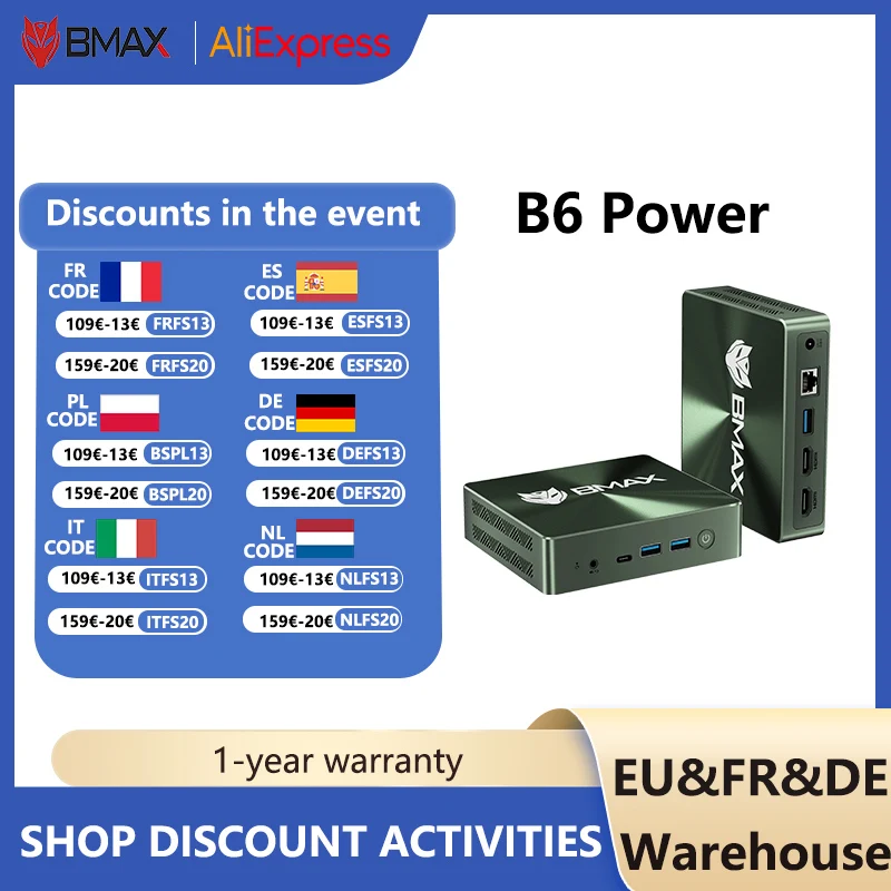 BMAX-Mini PC B6 Power, Intel Core i7-1060NG7 fino a 3,8 GHz, 16 GB LPDDR4 SSD da 1 TB, funzioni complete, tipo C, 4K, mini PC Business