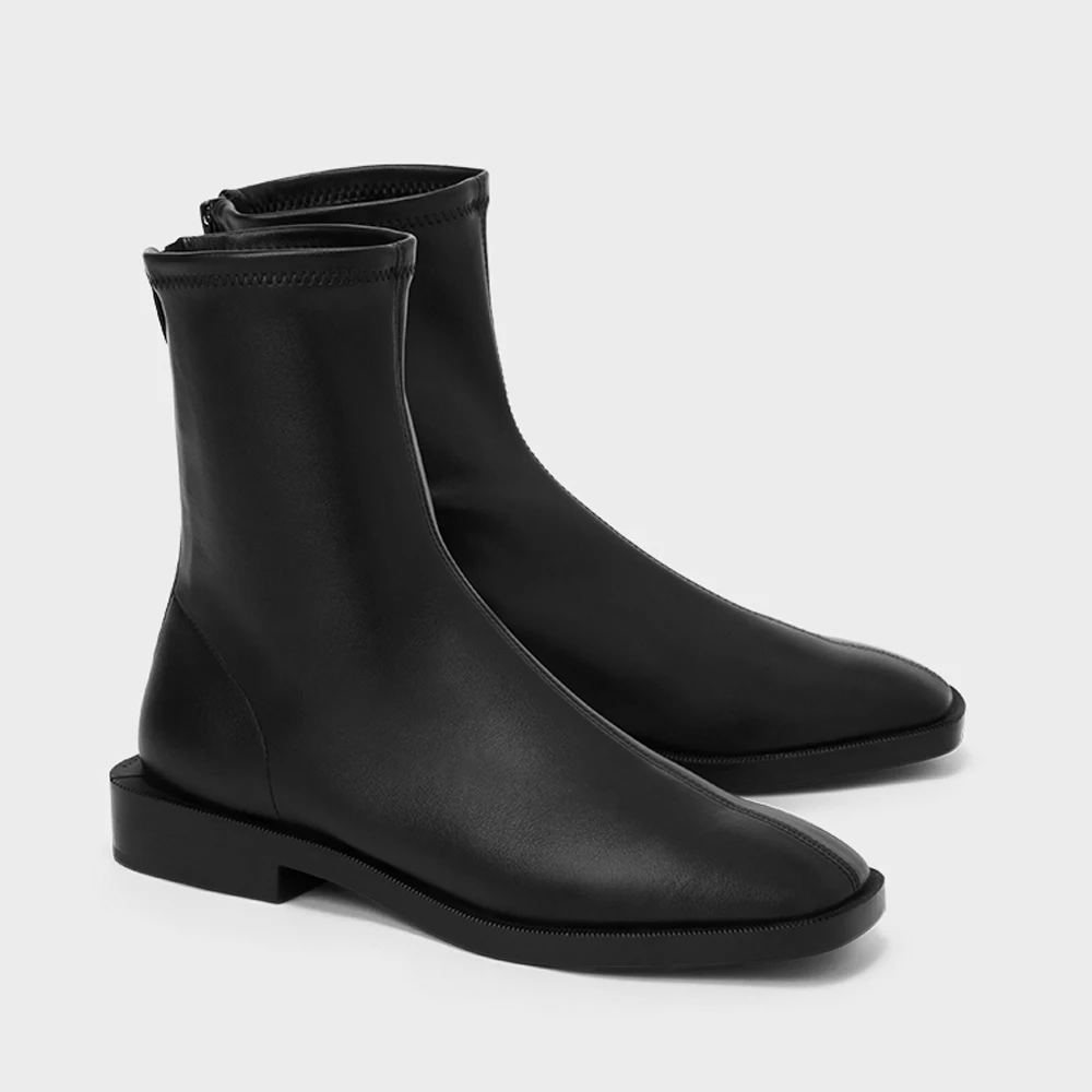 

FWRD Women's Leather Square-Toe Zipper Low-Heel Ankle Boots, Comfortable for Office & Daily Wear #FWRD000287