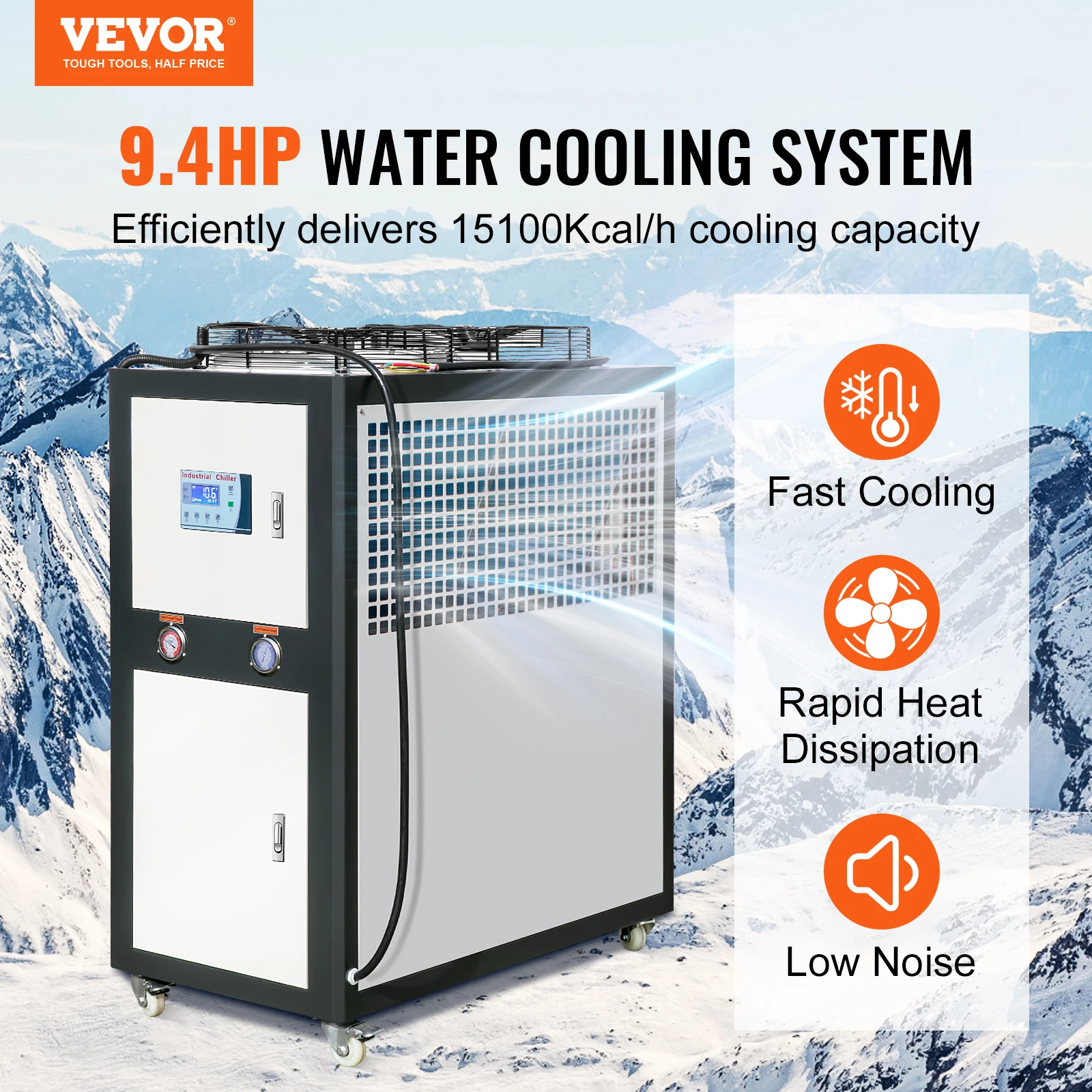 VEVOR Industrial Water Chiller, 9.4HP 16Gal Air-Cooled Industrial Water Chiller,15100 Kcal/h Cooling Capacity w/Finned Condenser