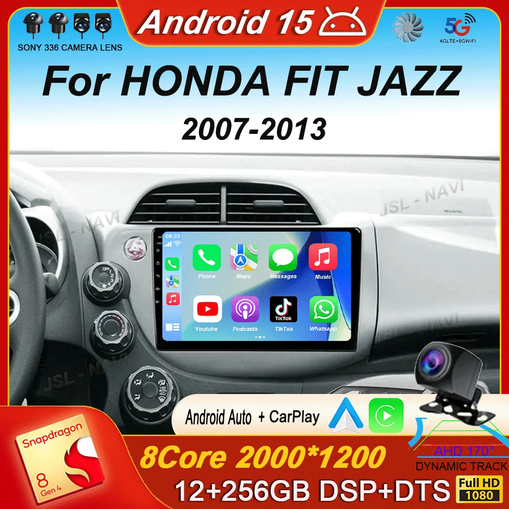 

10"Carplay Auto Car Radio For HONDA FIT JAZZ 2007-2013 Multimedia Video Player GPS Android 15 Navigation 4G+WIFI Head unit 2 Din
