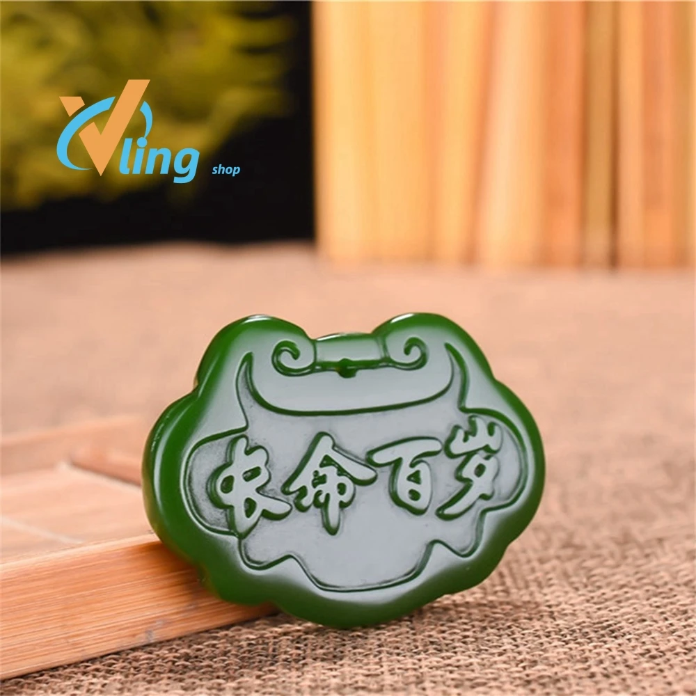 

Natural Green Hand-carved Long-lived Hundred-year-old Lock Jade Pendant Fashion Boutique Jewelry Couple Necklace Gift Accessorie