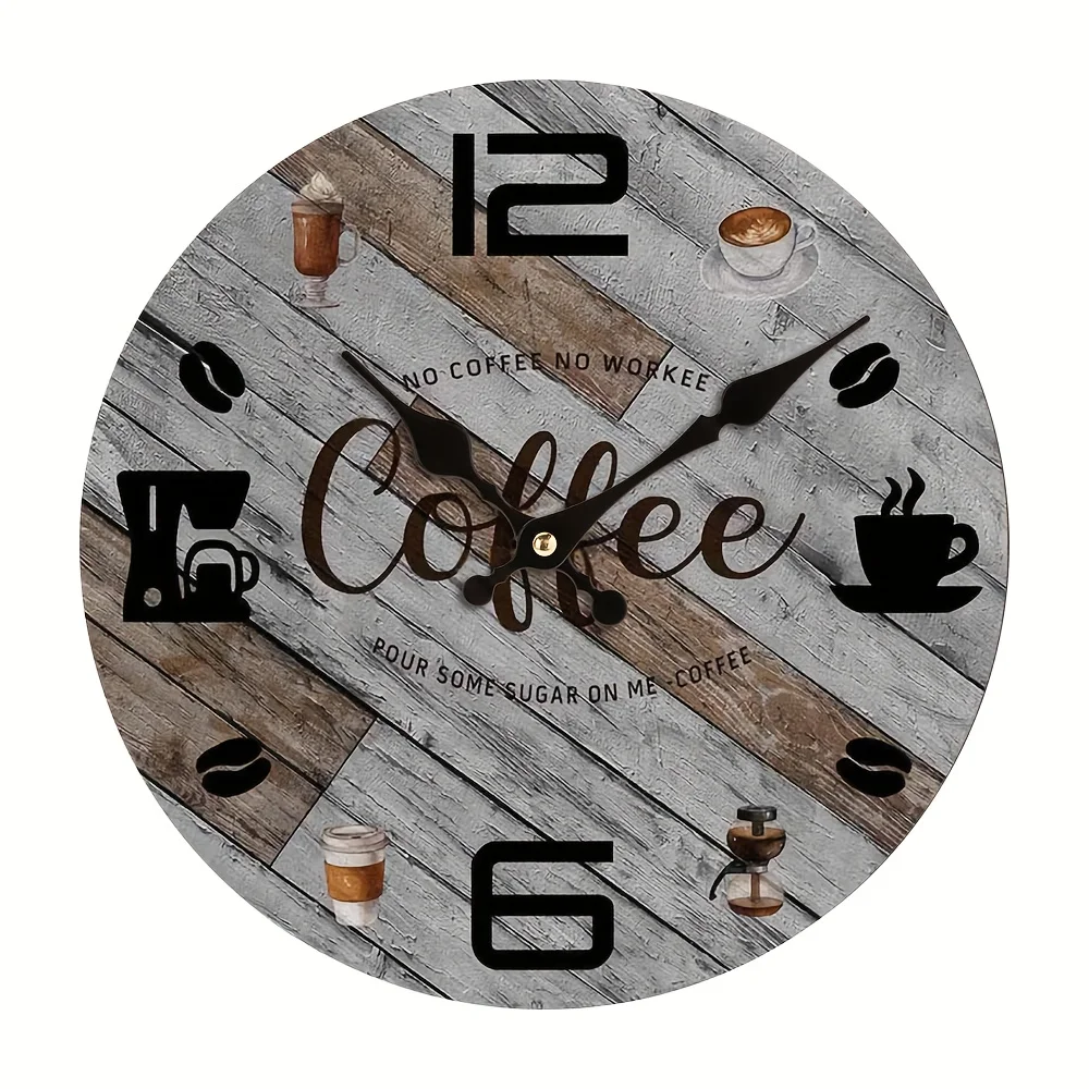 

Wooden Coffee-Themed Wall Clock, Rustic Battery-Powered Kitchen Decorative Timepiece for Office, Cafe Shop, Home Coffee Corner