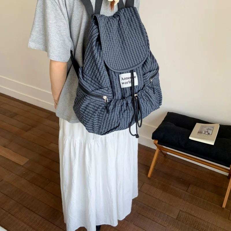 LEFTSIDE Women Soft Nylon High-capacity Backpacks 2025 Summer Grid Backpack Girls School Bag Lightweight Travel Back Pack image 4