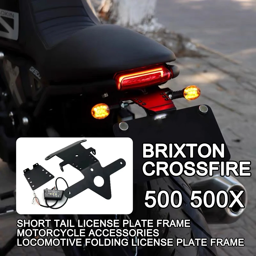 

For Brixton Crossfire 500 500X Short Tail License Plate Frame Motorcycle Accessories Locomotive Folding License Plate Frame