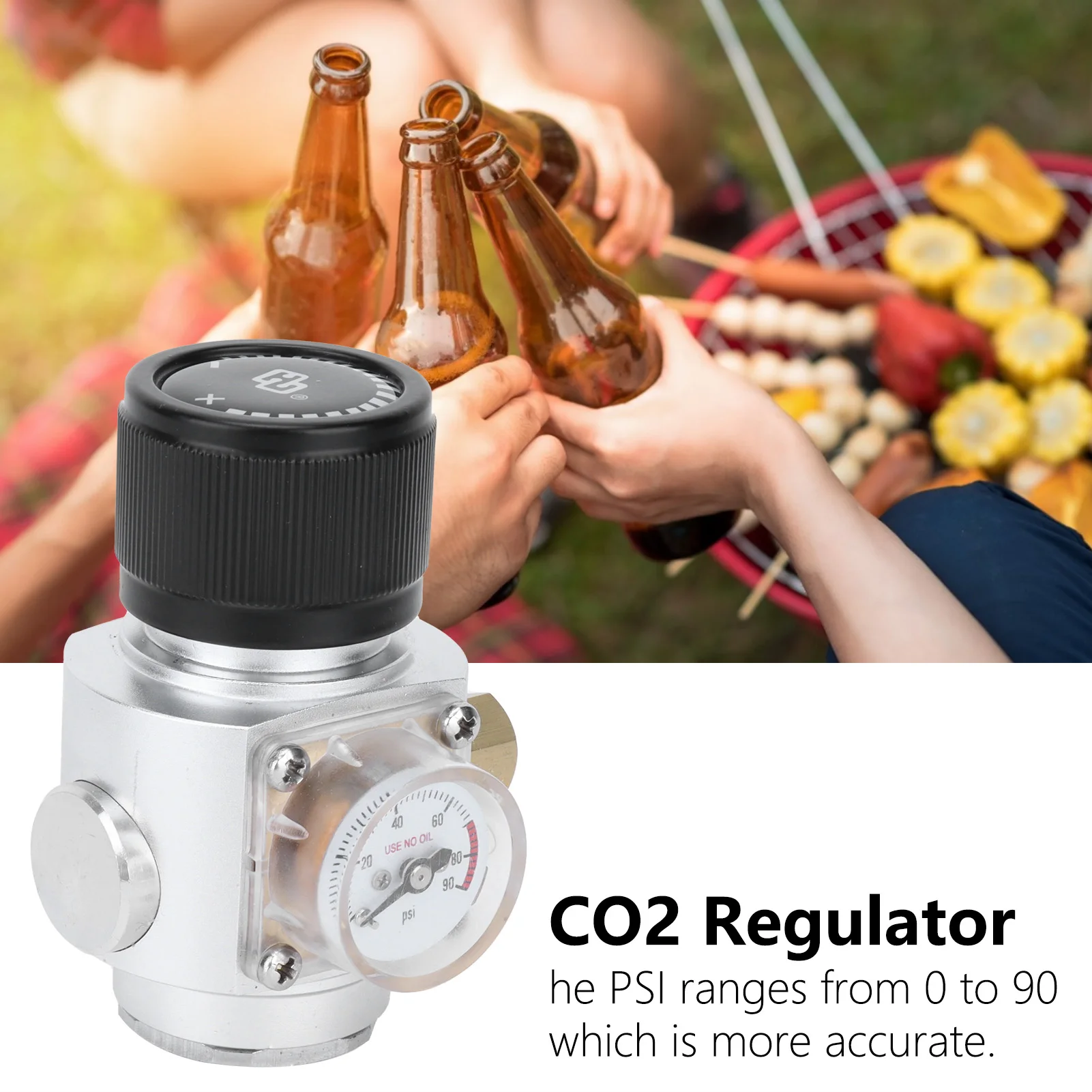 Brewing Accessory 0-90PSI CO2 Regulator 3/8in Stainless Steel Soda Water Pressure Reducing Valve for Homebrew Pressure Regulator