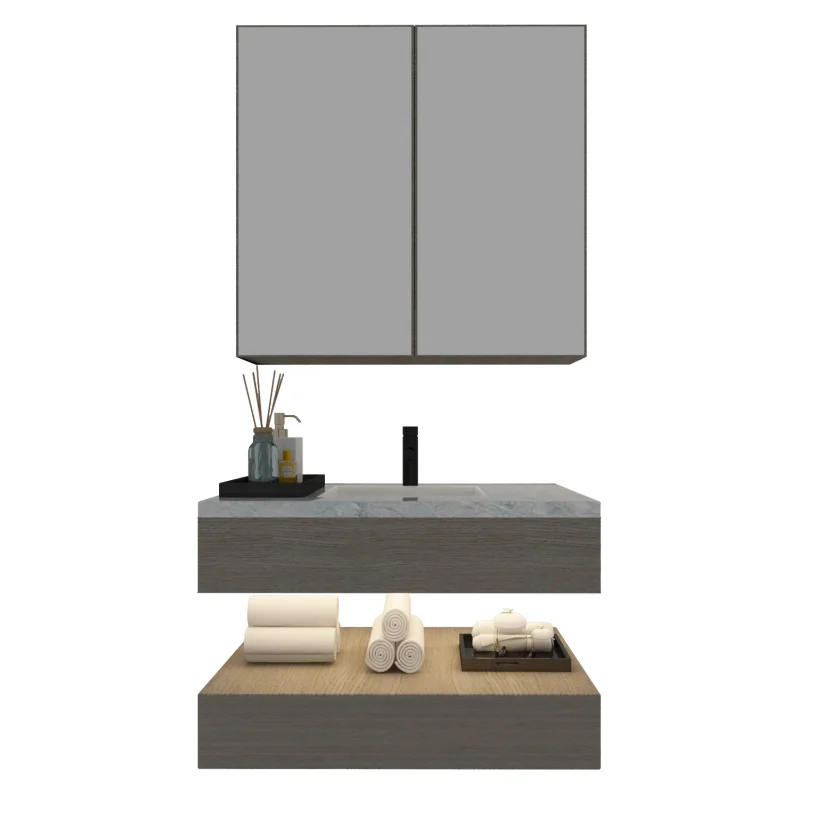 

# Excellent Quality Modern Solid Wood & Plywood Bathroom Vanity Cabinet Mirror Wash Basin Wall Mounted Luxury Design For Hotel U