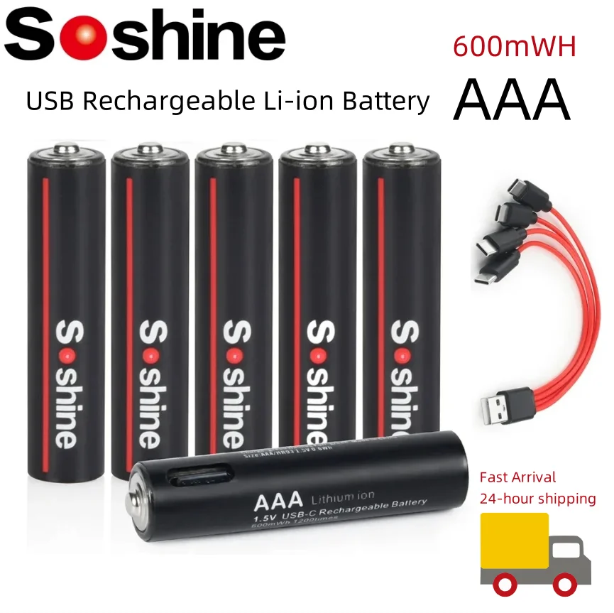 

Soshine AAA USB Rechargeable Li-ion Battery AAA 1.5V 600mWh Lithium Batteries with 4-in-1 USB Cable for Flashlight Toys Camera