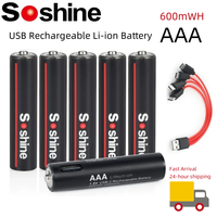 Soshine  AAA USB Rechargeable Li-ion Battery AAA 1.5V 600mWh Lithium Batteries with 4-in-1 USB Cable for Flashlight Toys Camera