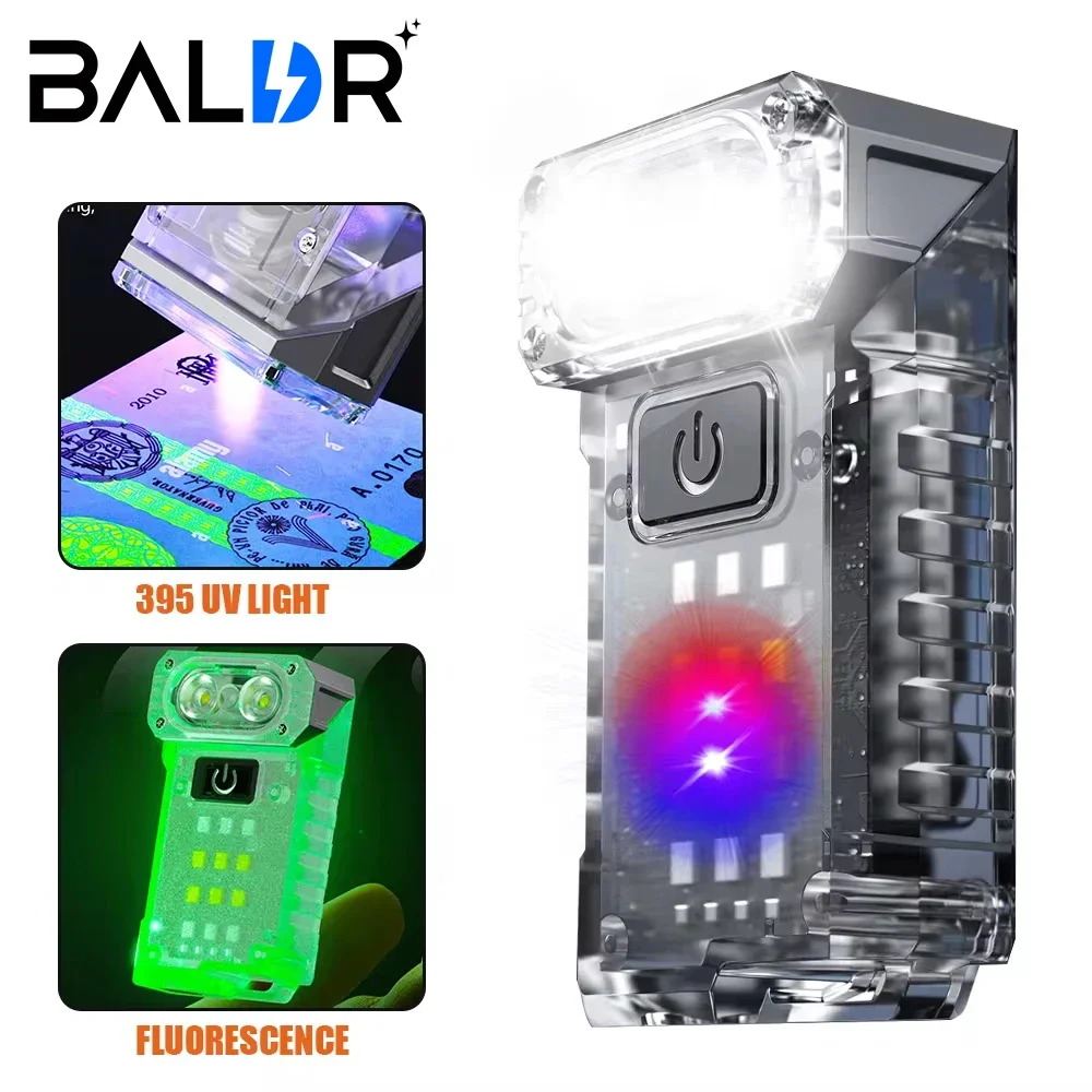 BALDR 90 °   Draai LED-zaklamp Oplaadbare MINI EDC-zaklamp met staartmagneet Hoedcliplicht Noodcamping Vissen Lantaarn