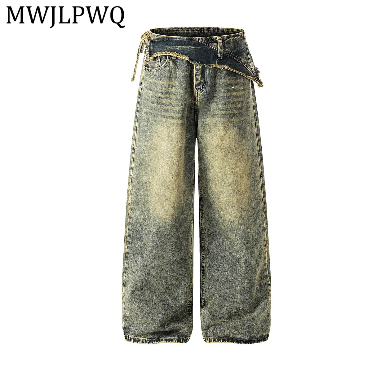 

Модные джинсы MWJLPWQ 2026: Новинка, в стиле американского ретро, с асимметричными рваными краями, эффектом потертости, облегающие, прямые, длинные, модель 13128