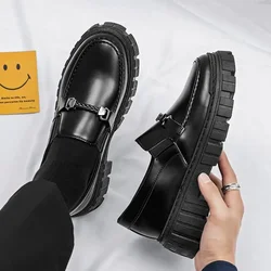 Platform Men's Leather Loafers Shoes Dress Business Formal Thick Sole 2025 Trend Fashion In Promotion Male Casual Shoe Retro New