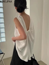 Korejpaa Korean Fashion White Tank Top 2024 Summer French Temperament Back Kink Design Camis Casual Solid Color Sleeveless Vest