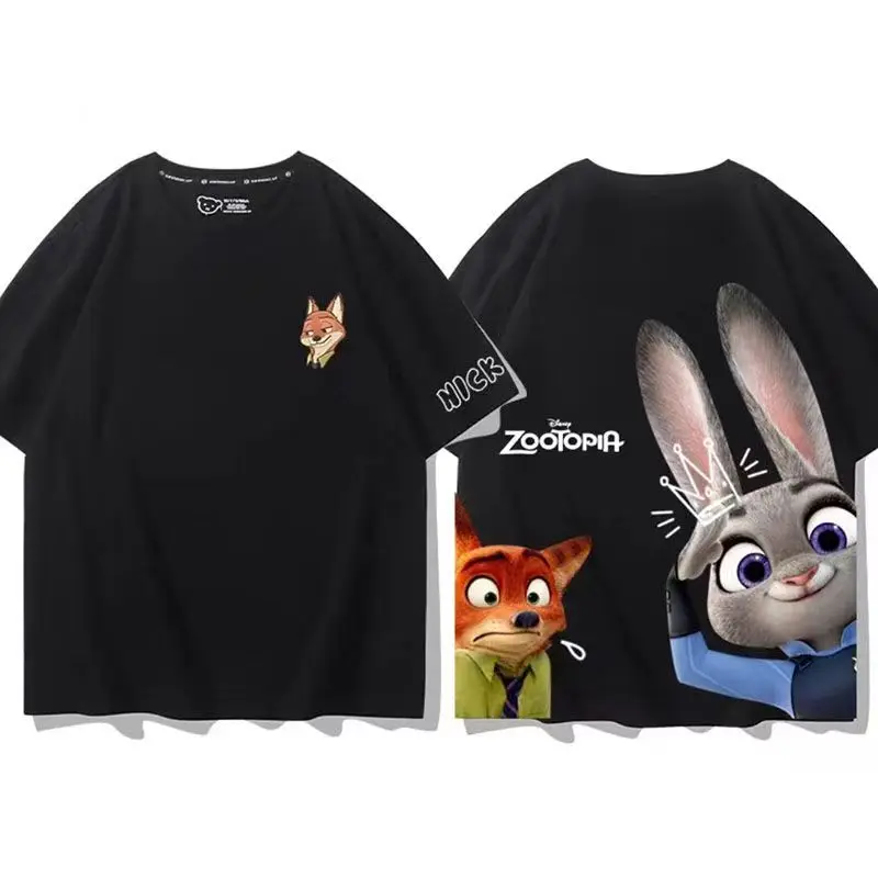 

Disney Zootopia T-Shirt Nick Wilde Judy Hopps Print Couple Style Summer 100% Cotton Loose Casual Short Sleeve Tops for Men Women