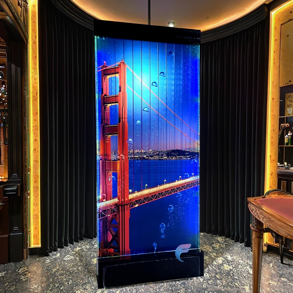 

Customization.Colorful LED Light Acrylic Dancing Water Bubble Wall Display Pillar for Bar Decoration