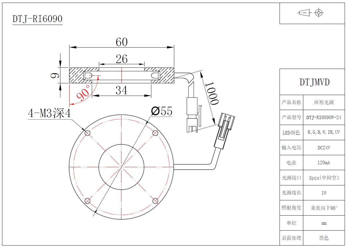 RI6090P6 CCD industrial camera quadratic detection light source LED ring machine vision lens light source