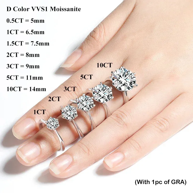 TUES Cincin Pertunangan Moissanite 0.5-10CT D Warna Solitaire GRA Bersertifikat Perak 925 Cincin Pengantin Pernikahan untuk Wanita