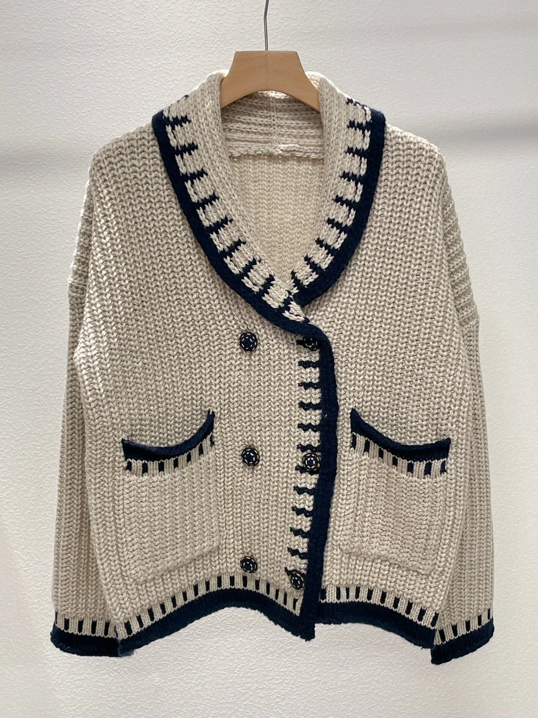 

ay Wool Knitted V-Ne Double Button Women's Outerwear Spring 2026 Casual Sle Loose Fit Long Sve Knit Cardigan