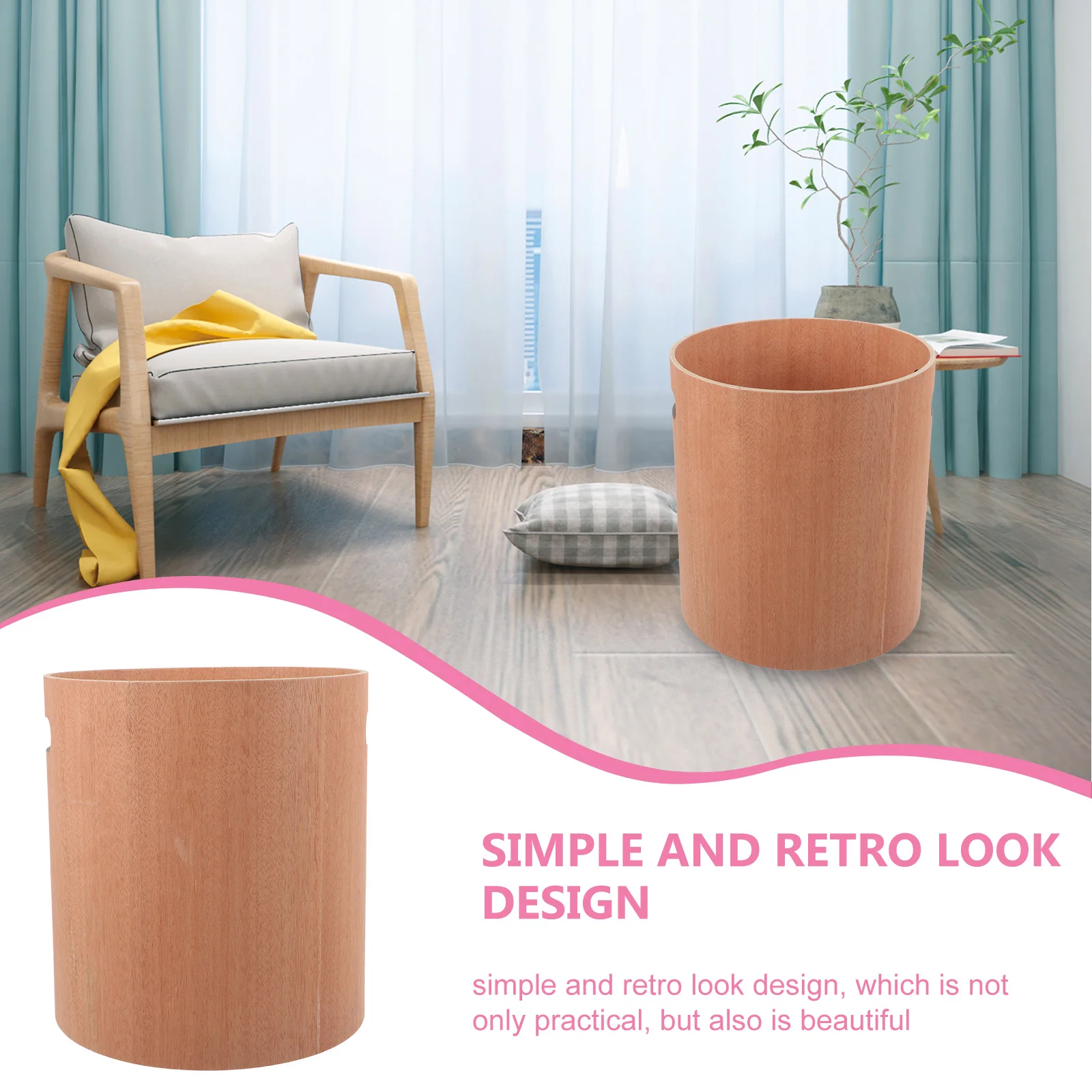 

Japanese Style Wooden Trash Can Slim Bin for Home Office Small Wastebasket Table Garbage Bin Round Storage Container