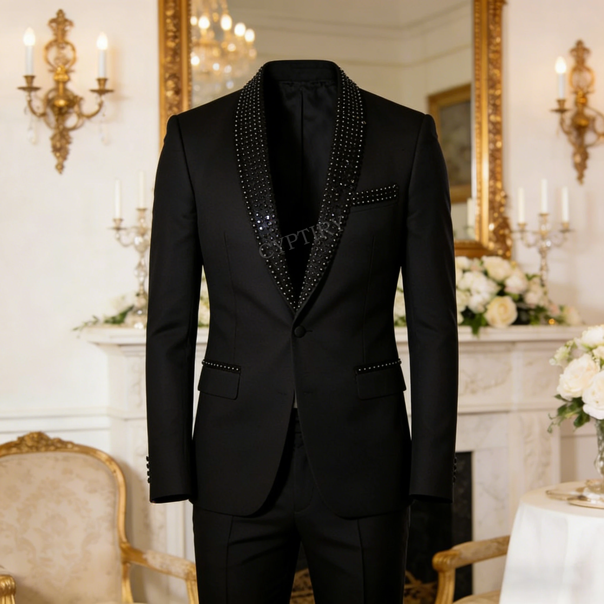Luxury Slim Fit Men's Tuxedo Suits 2 Pieces High Quality One Button Fashion Wedding Groom Business Prom Luxury Apparel