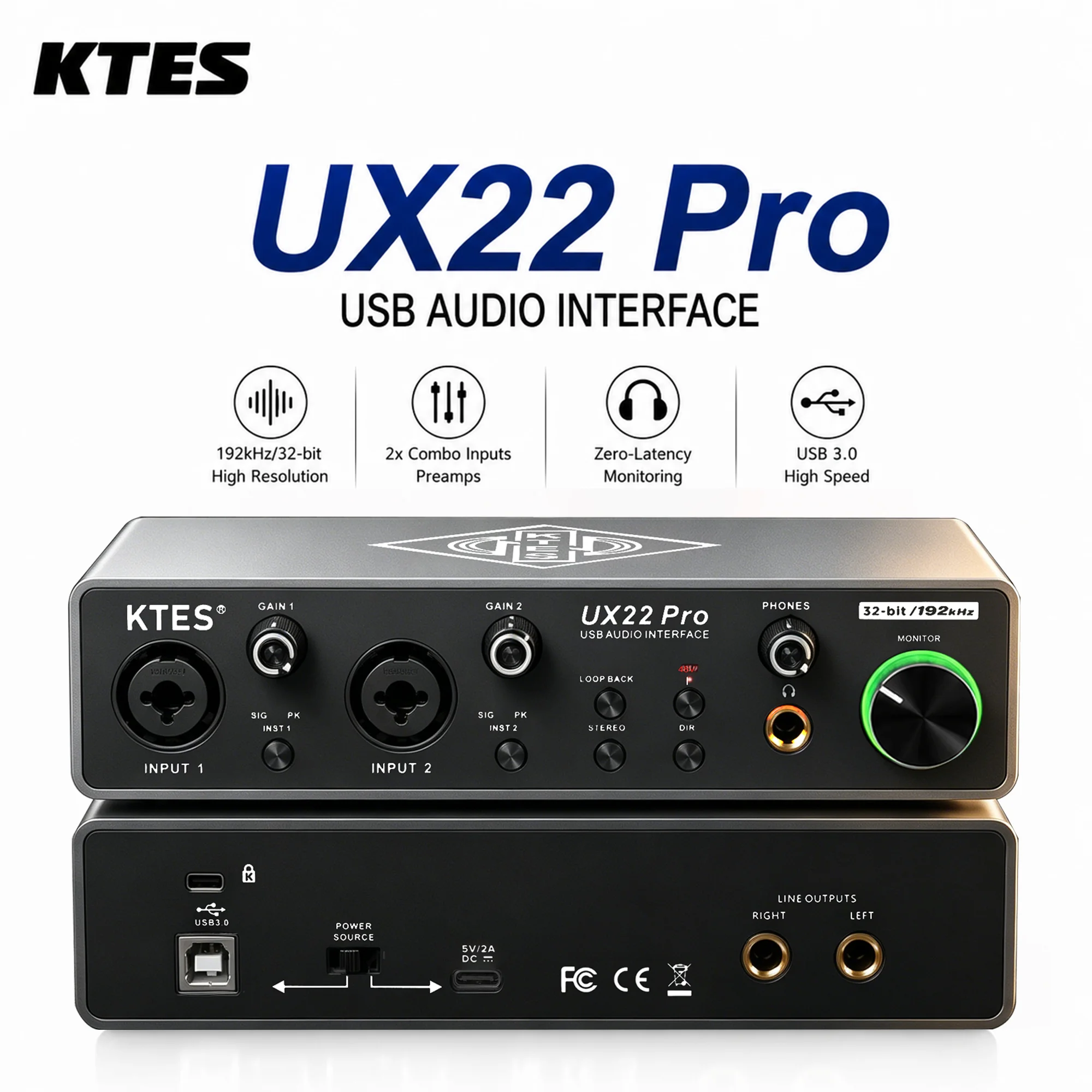 Audio Music Tiktok - UX22 Pro Audio Interface 192kHz 32-Bit