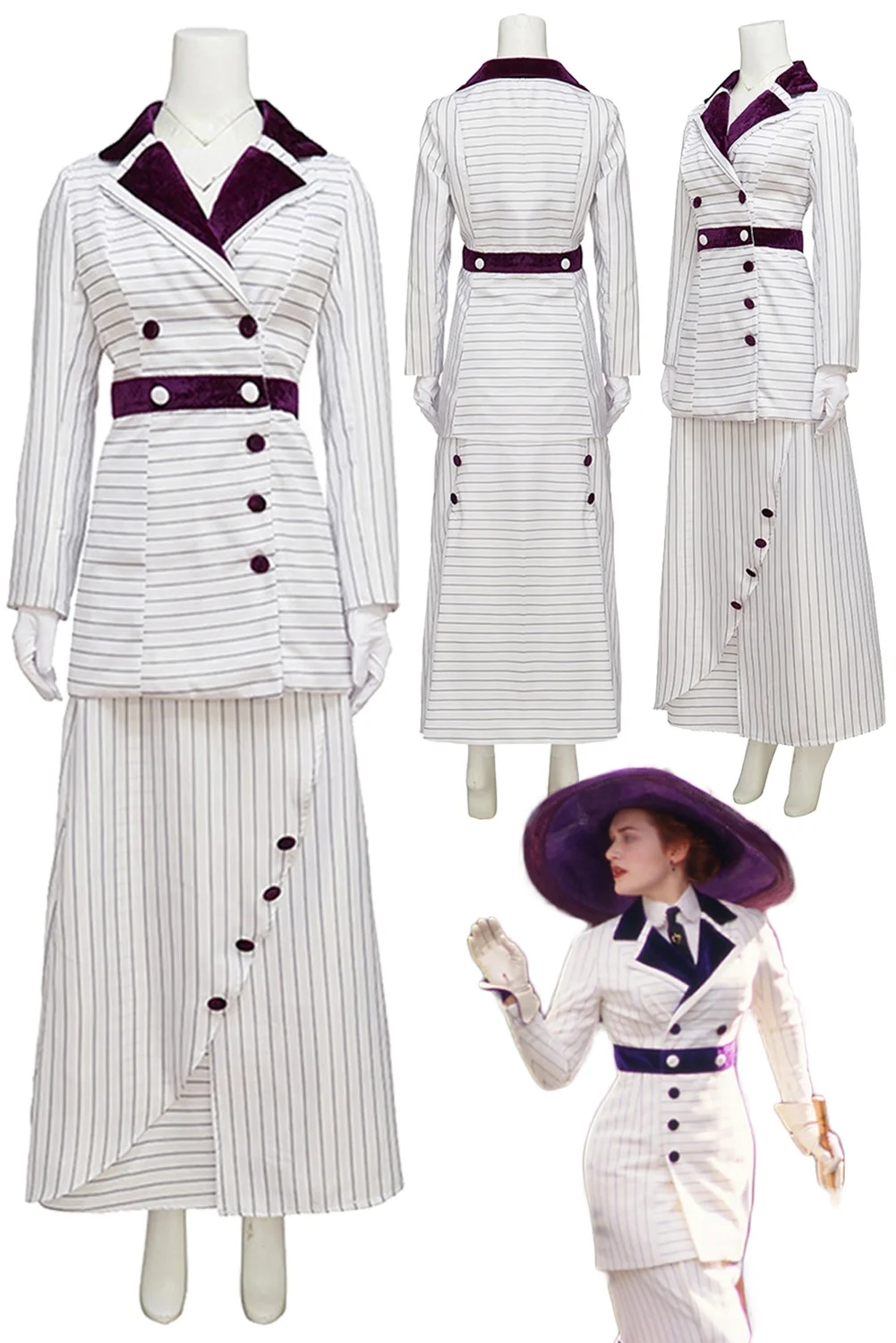 Fantasia Noble Girl Rose Cosplay Striped Dress Movie Titanic DeWitt Bukater Disfraz Costume Women Halloween Carnival Party Cloth