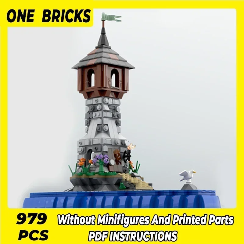 Moc blocos de construção modelo de castelo modular mini farol tijolos técnicos diy montagem brinquedos de construção para crianças presentes do feriado