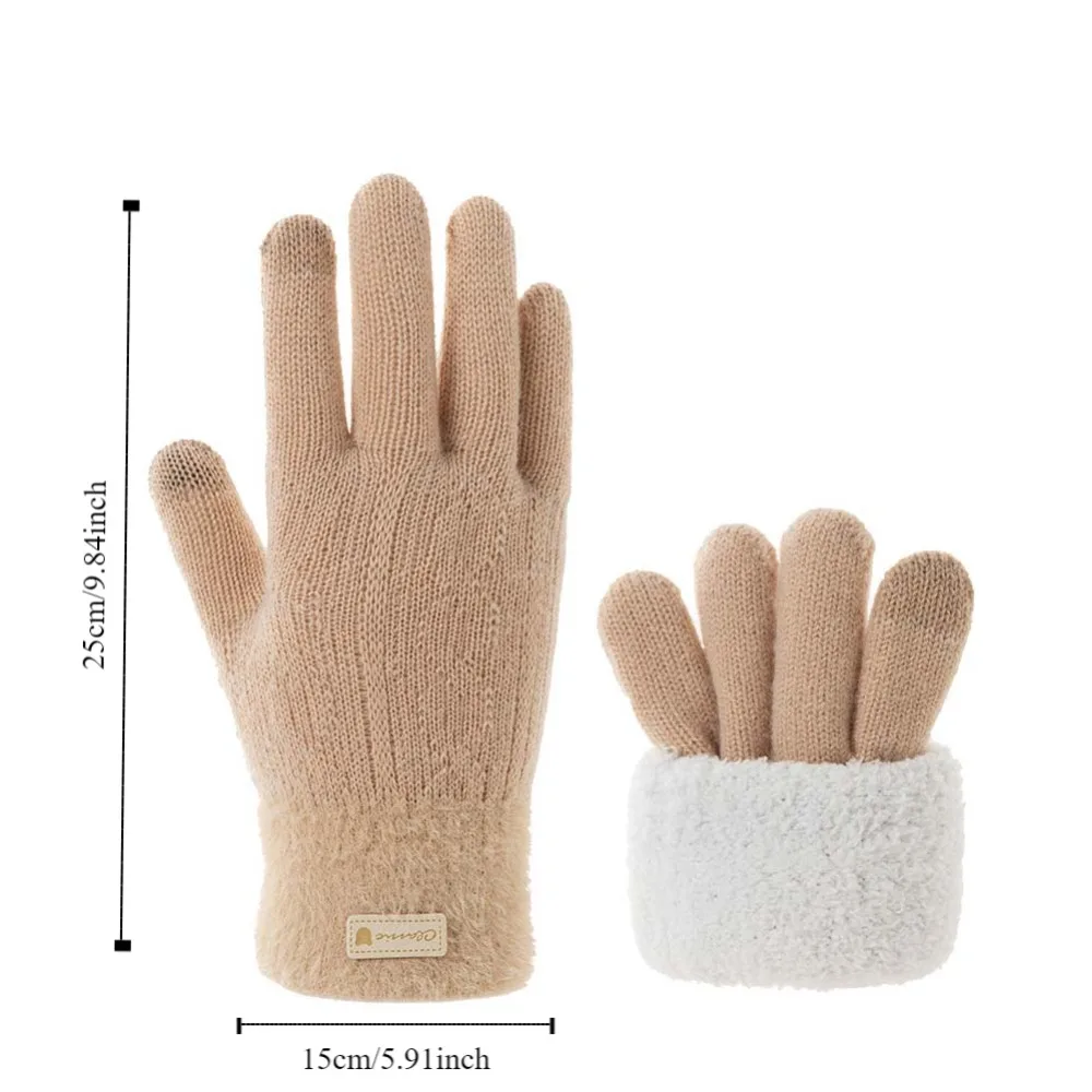 Touch Screen Plush Knitting Gloves Korean Style Five Finger Full Finger Mittens Cycling Gloves Windproof Cycling Driving Gloves