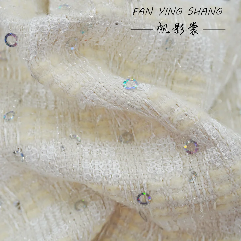 

Лидер продаж 2025, шерстяная твидовая ткань с кругами и блестками для пальто, жилета Telas Costura Tissus Couture ткань, ткань для шитья Stoffe Tecido