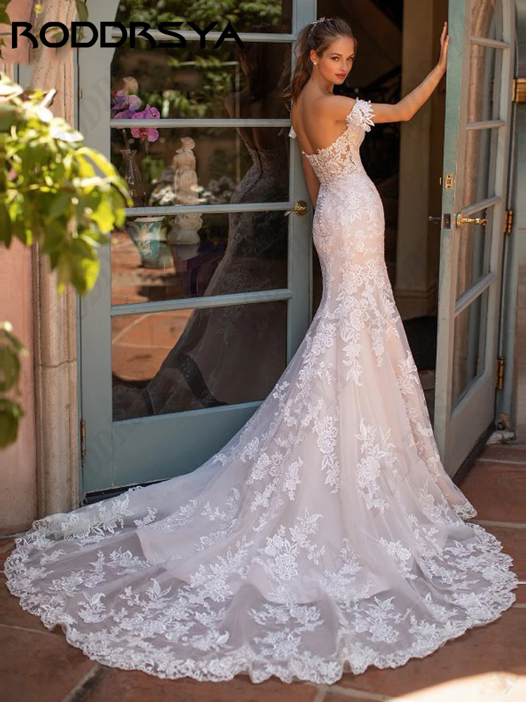 Roddrsya aus der Schulter Meerjungfrau Brautkleid Schatz-Hals rücken frei Vestido de Noiva Casamento romantische Spitze Tüll Braut Party aus der Schulter Meerjungfrau Brautkleid Schatz-Hals rücken frei Vestido de Noiva