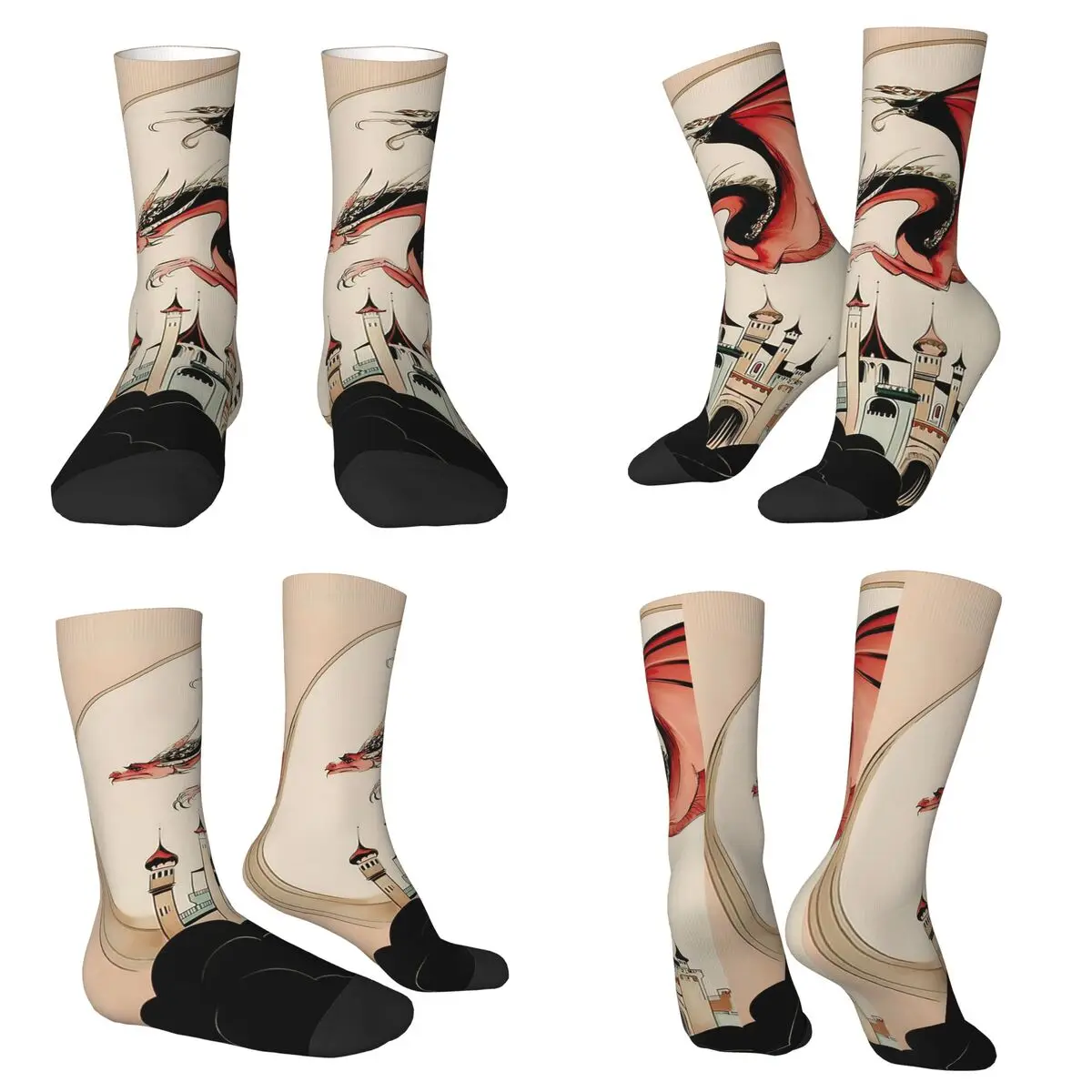 

Аниме-носки с изображением дракона и средневекового замка, супермягкие носки в стиле Харадзюку, всесезонные длинные носки для мужчин и женщин, подарки на День святого Валентина