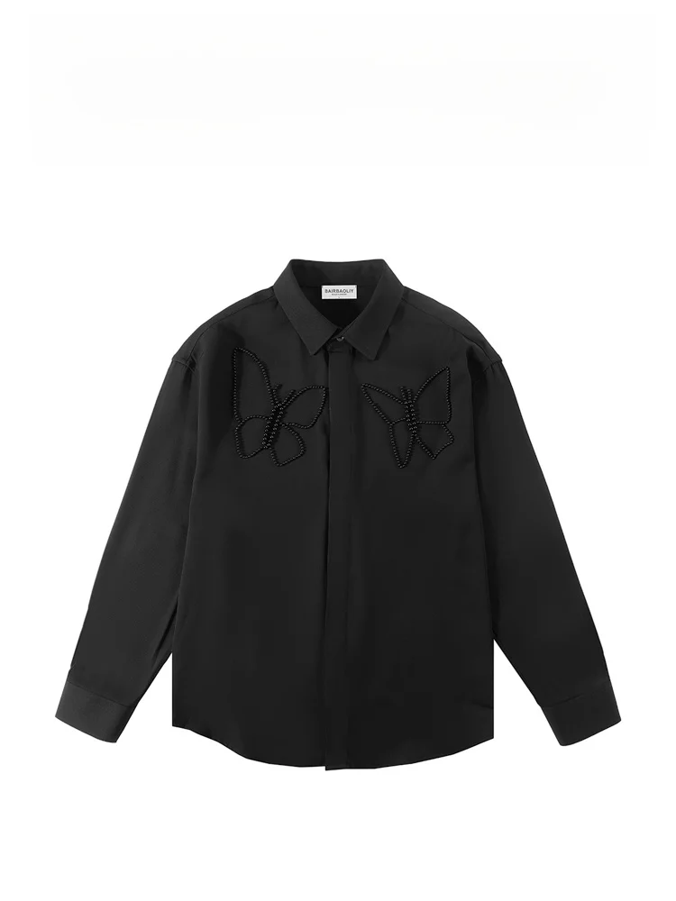 

Мужская повседневная рубашка BAIRBAOLIY: модный бренд, плотный материал, свободный крой, длинный рукав, весна-лето, струящийся силуэт, индивидуальный стиль