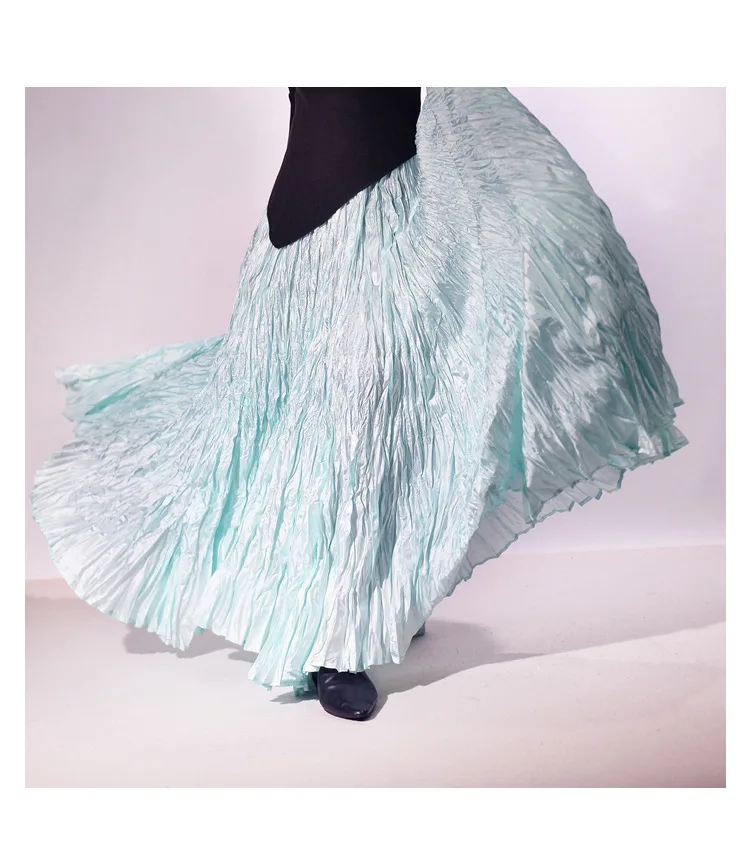High Quality Women Spring Long Skirts Wide Hem Pleated Design High Waist A-Line Dance Maxi Skirts Faldas Femme Streetwear