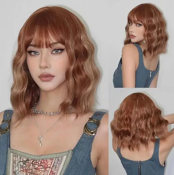 

Brown paired with blonde hair highlights with bangs