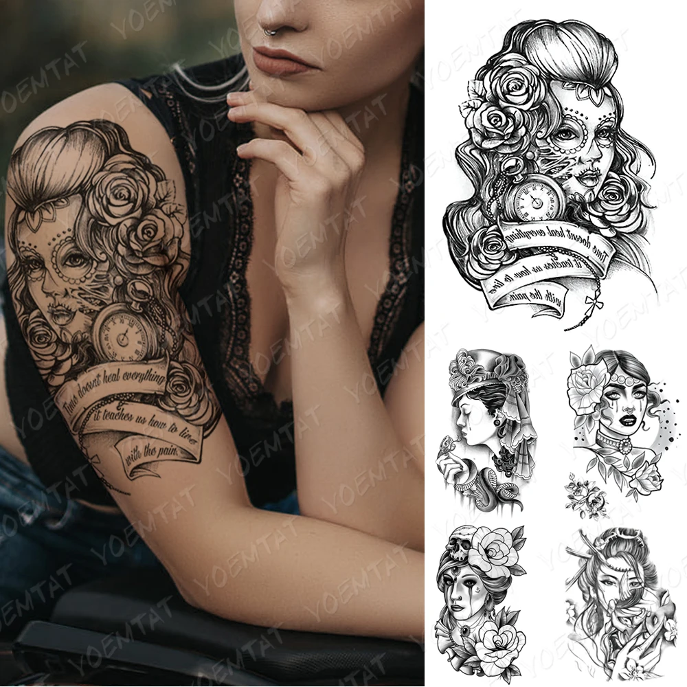 

Sexy Beauty Waterproof Temporary Tattoo Sticker Beauty Rose Peony Pocket Watch English Body Art Fake Tatoo Men Women 3D Tattoos