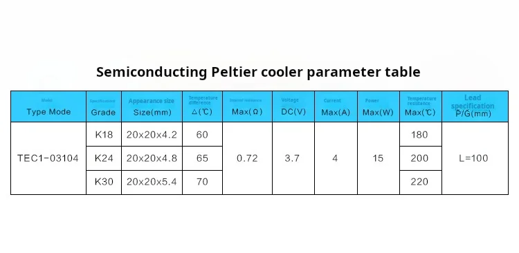 Tec1-03104 Semiconducting Peltier cooler ultra-low temperature cooling cold storage box miniature refrigerator 20*20mm