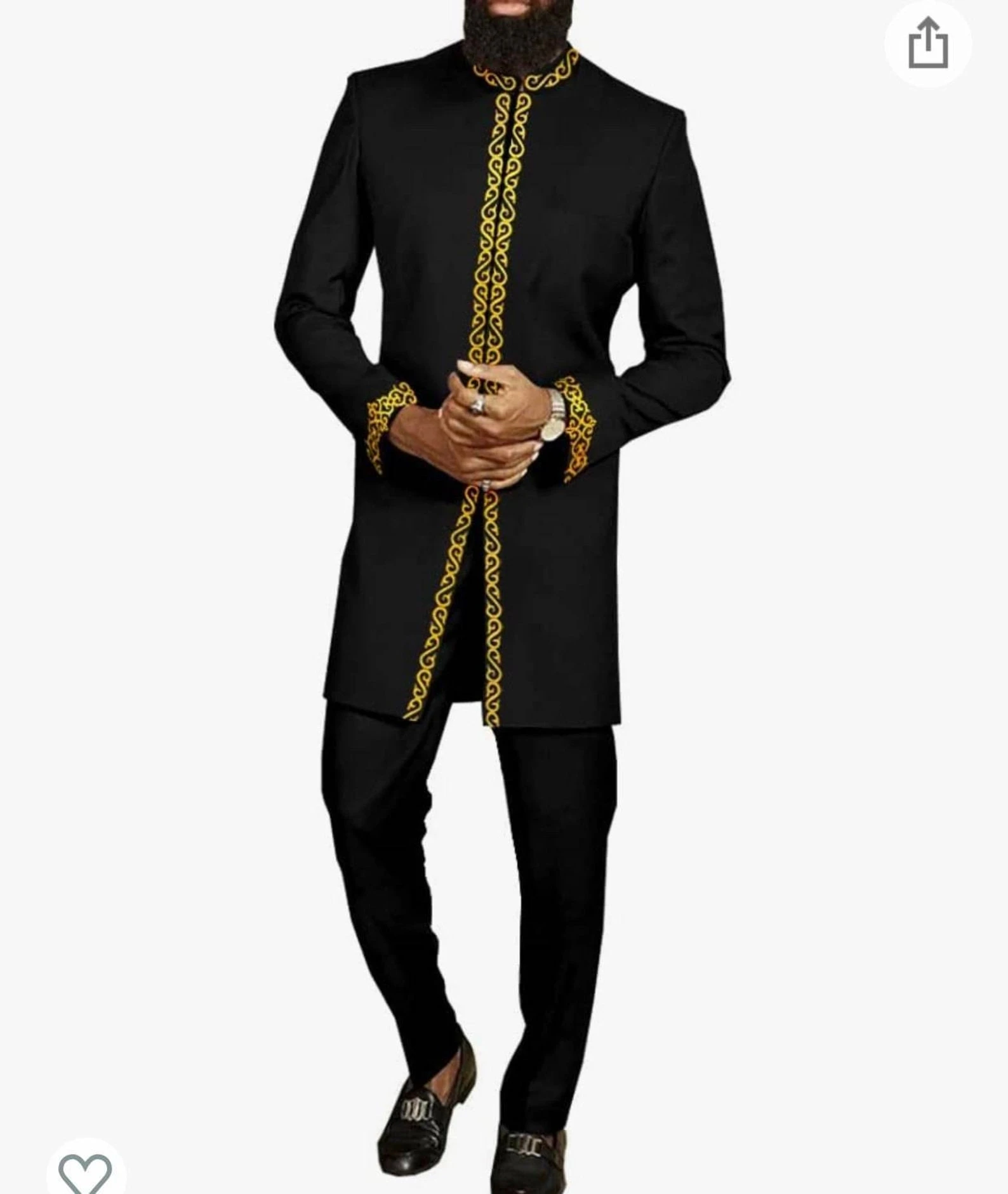 Banquet  Men\'s Clothing Embroidery Hot Gold Printing Suit Wedding Black Noble And Elegant Slim Long Sleeve Top Pants 2-Piece Set