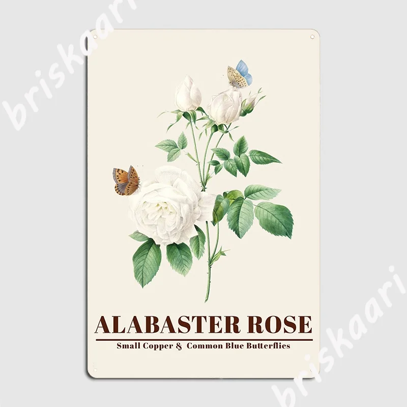 Alabaster Rose And Small Copper And Common Blue Butterflies Metal Sign Plaques Customize Pub Garage Club Tin Sign Posters