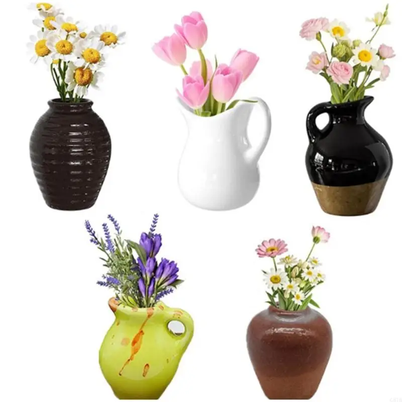 Pacchetto G8TB 5 mini magneti del vaso fiori in plastica per case frigoriferi decori da cucina