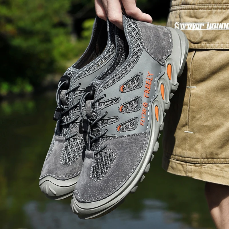 

Летняя нескользящая мужская сетчатая обувь, тонкая дышащая, впитывающая пот, нескользящая спортивная обувь для отдыха, пешего туризма, альпинизма